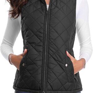 Women's Quilted Vest, Stand Collar Lightweight Zip Padded Gilet